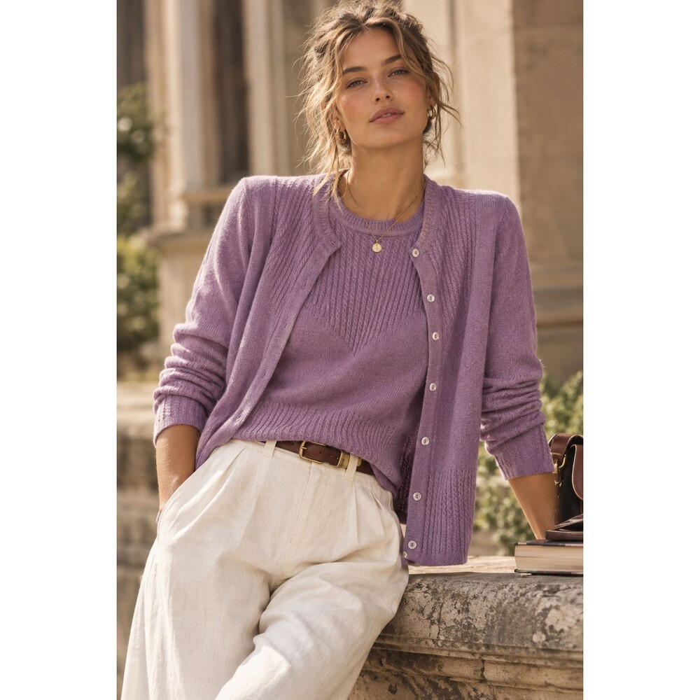 Daniel Bishop 100% Cashmere 2 Piece M Purple Sleeveless Top Knit Button Cardigan